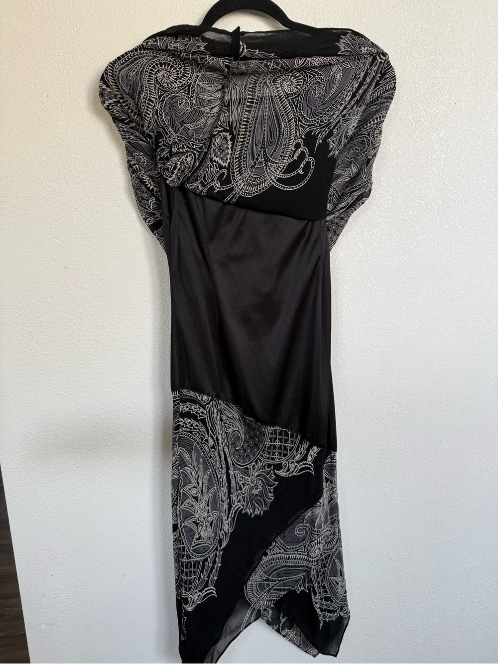 Evan Picone Petite Black Paisley Handkerchief Hem Dress Size 4 - Picture 7 of 12